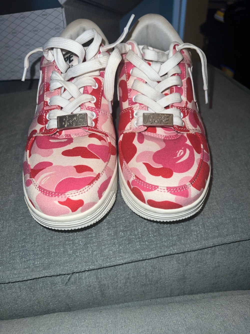 Bape Men Pink & Red Camo Lace-Up Sneakers